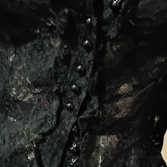 bebe Black Lace Button-Up Blouse - Picture 3 of 5